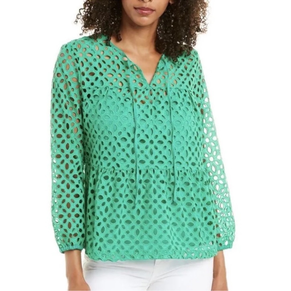J Crew eyelet Elegant Green  Women's Top